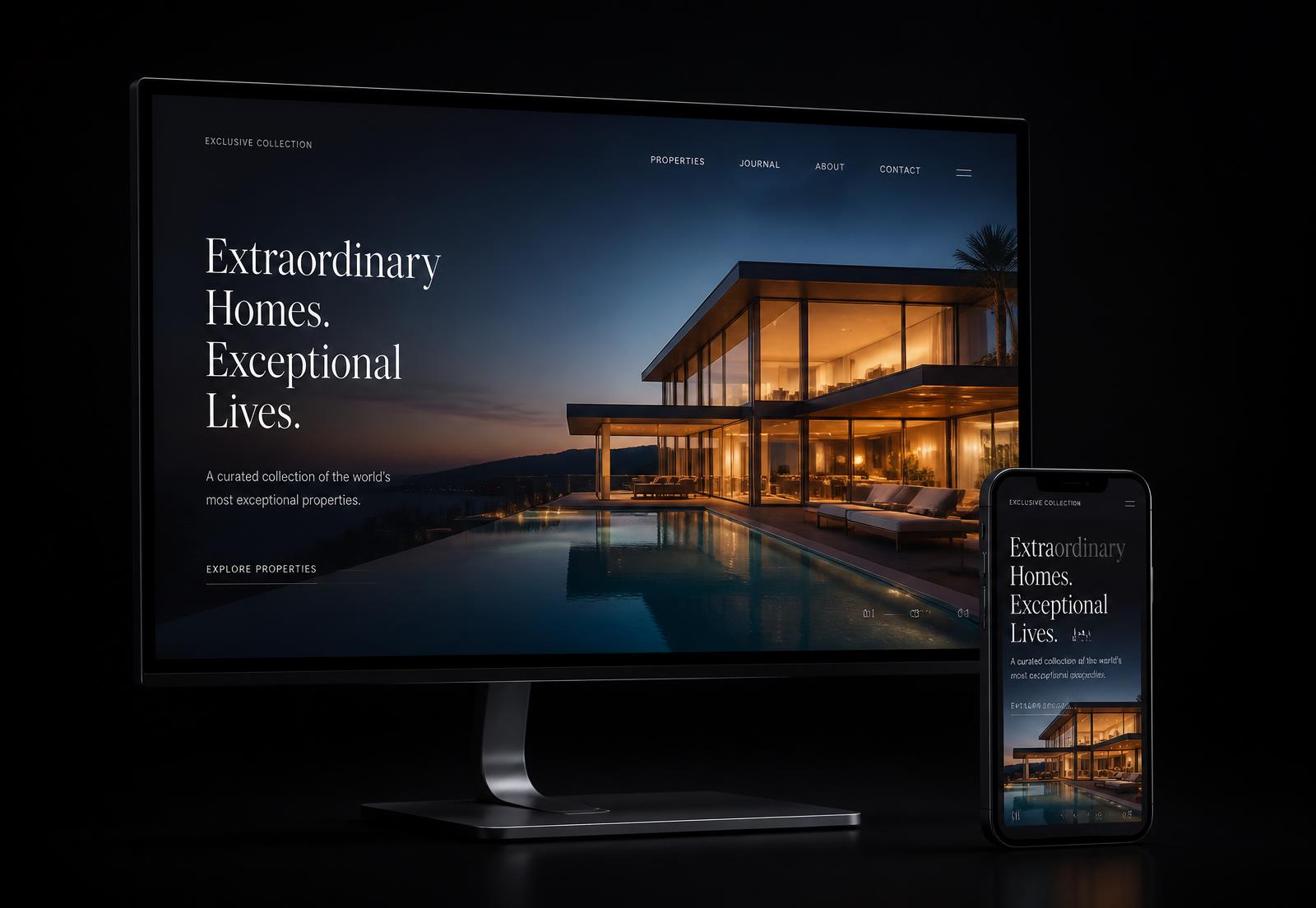 Desktop and phone displaying a luxury property website concept